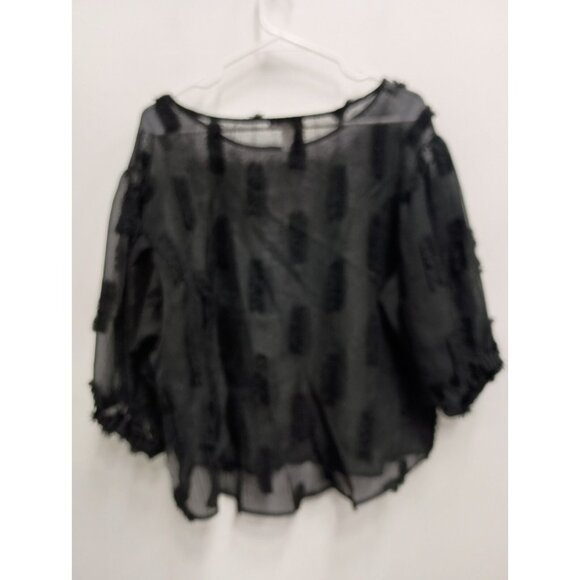 Sans Souci Fairy Whimsygoth Top Womens Large Black Textured Sheer Puff Sleeve - Picture 5 of 7